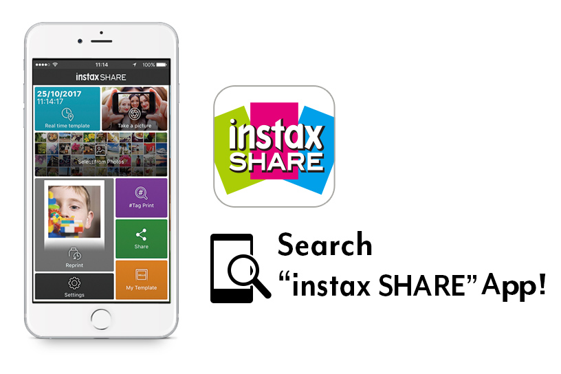 Phone showing INSTAX SHARE App